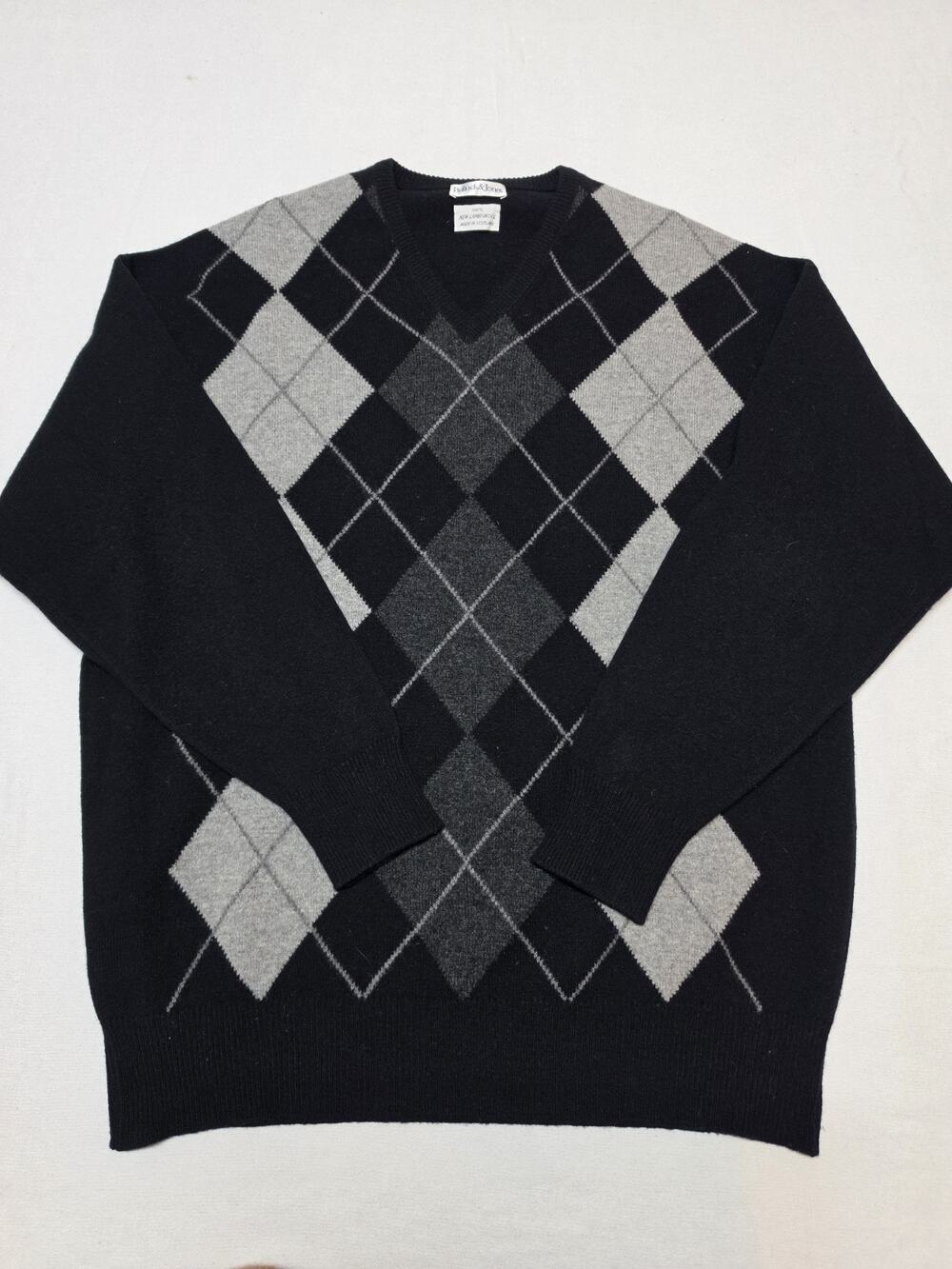 Bullock & Jones Men’s 100% New Lambswool Argyle V-Neck Sweater Made Scotland Xl